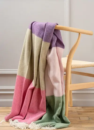 Pink & Green Large Lambswool Throw